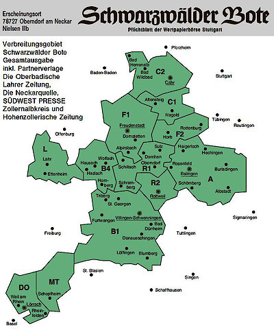 Verbreitungsgebiet Schwarzwälder Bote